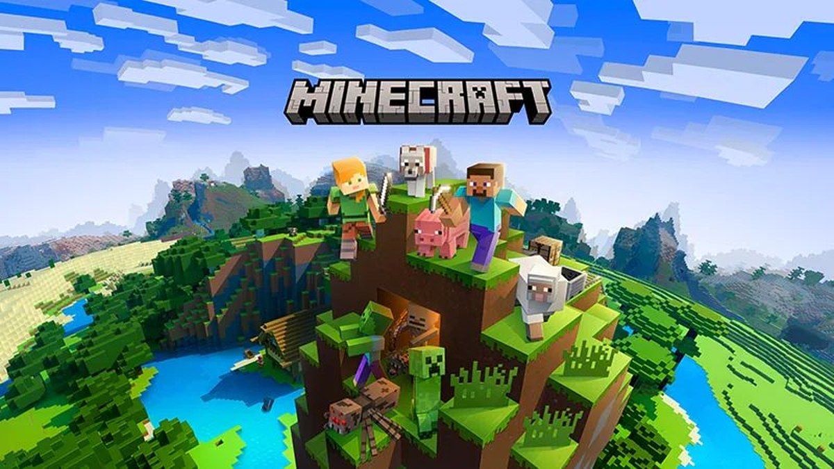 Minecraft key art with Steve and friends