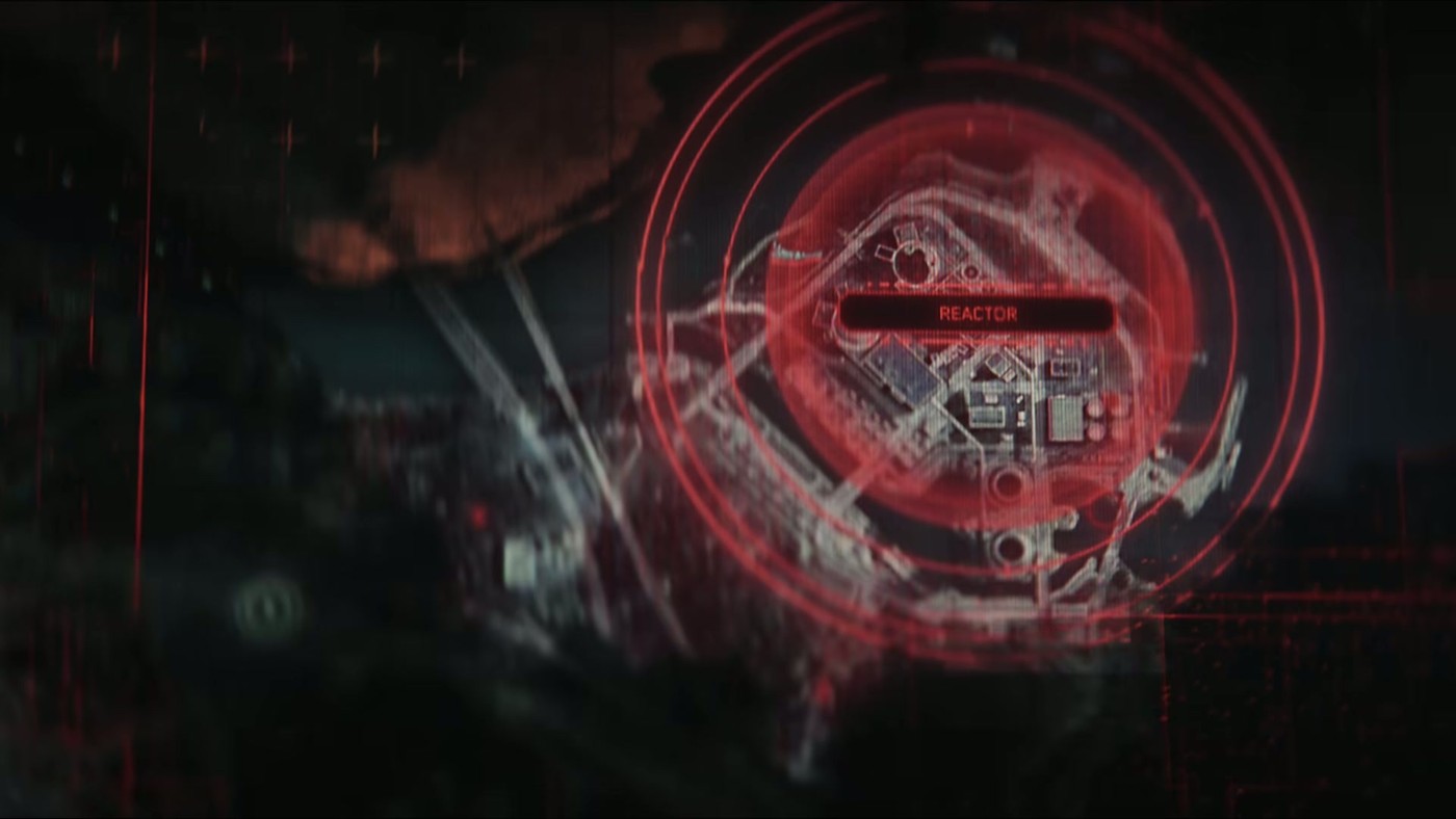 Red radiation-style threat icon on the tactical map in the Modern Warfare 4 DMZ Worldbuilder trailer